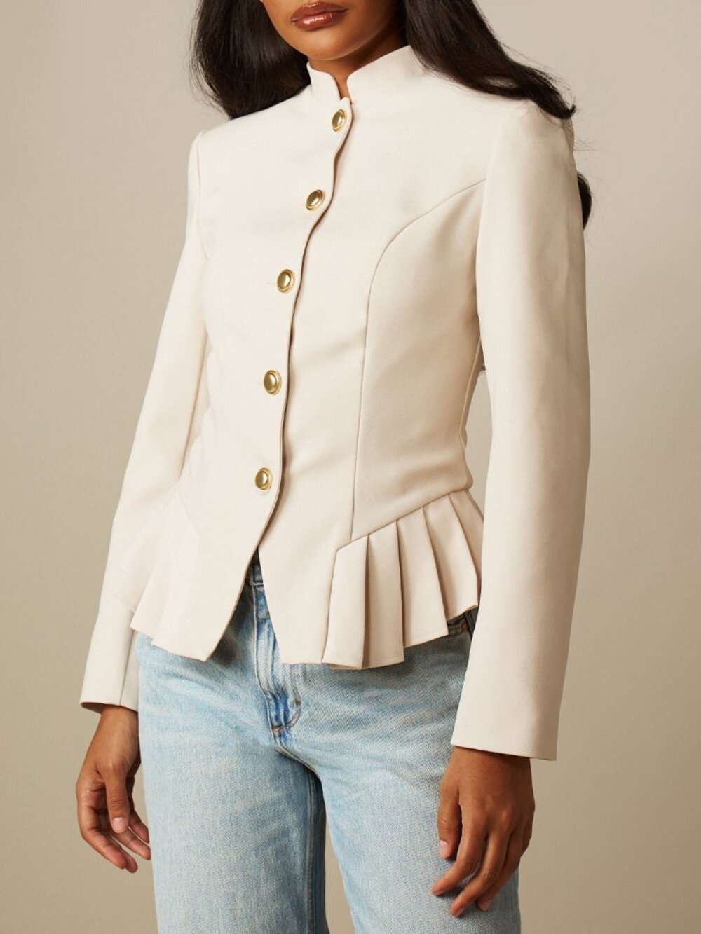 Light Grey Elegant Women's Stand Collar Blazer Jacket